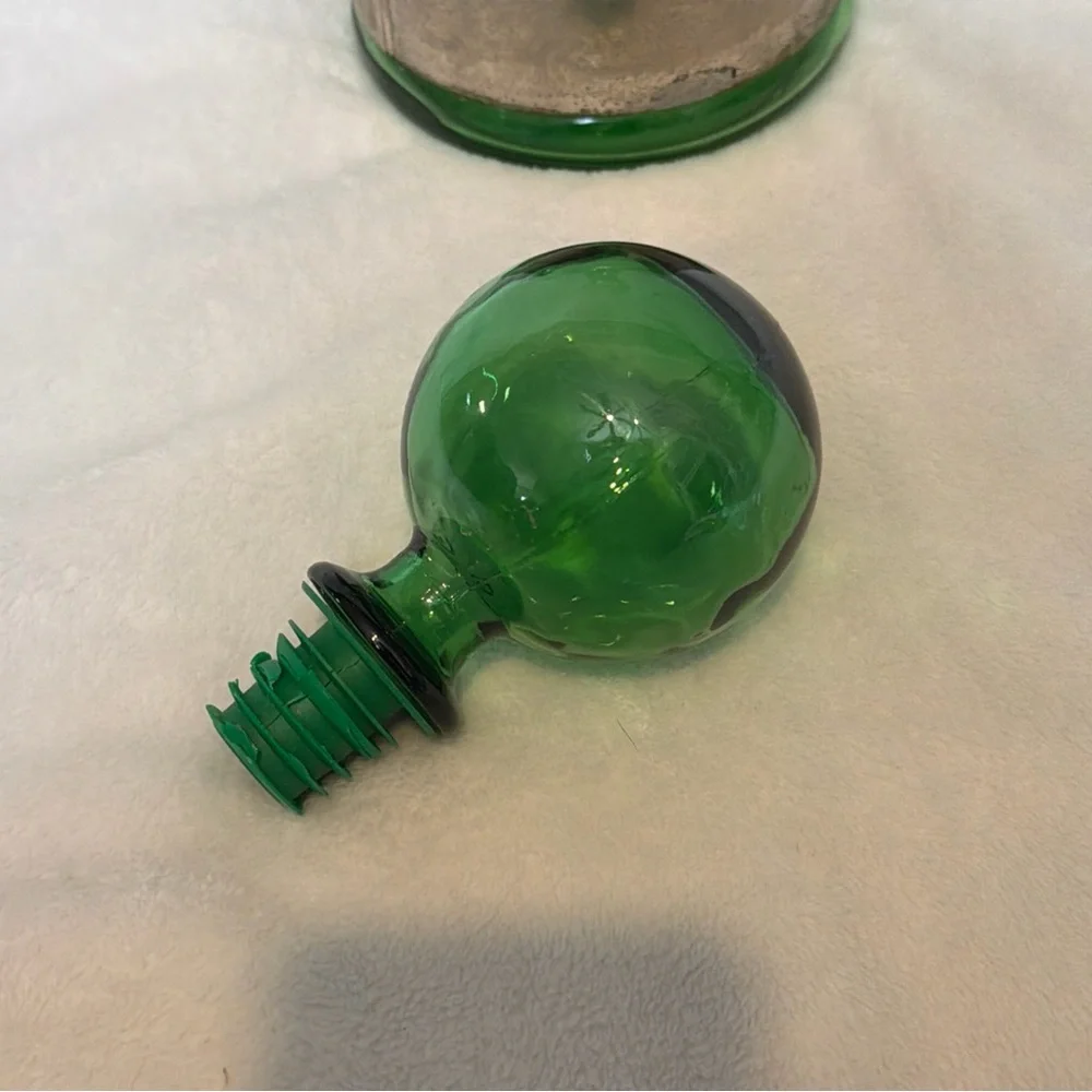 Emerald Green glass decanter & ball stopper 12” - Vintage